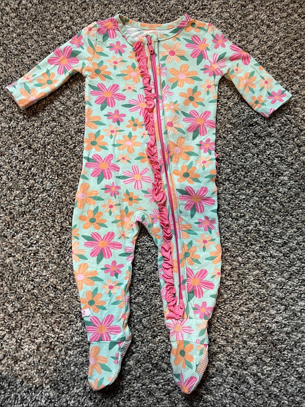 Ruffle Butts Floral Zip-Front Footed One-Piece - Size 3-6 months